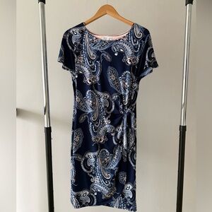 Navy and Pink Paisley Tie-Waist Dress